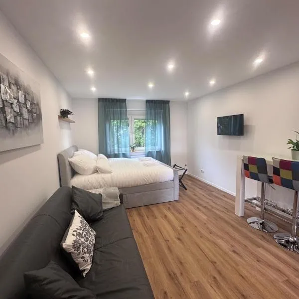 Modern studio apartment 1 in Saarbrücken with kitchen and bathroom โรงแรมในซาร์บรึคเคน