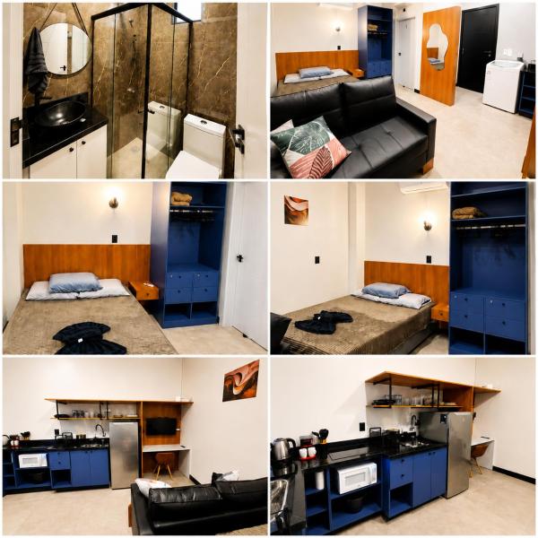 Studio Moderno e Novo - Cozinha Completa, Ar Condicionado e Wifi - Rápido Acesso ao Centro