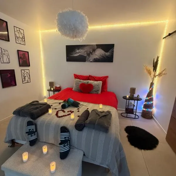 Love room proche du bassin , jacuzzi, jardin privé, hotel Marcheprime-ben