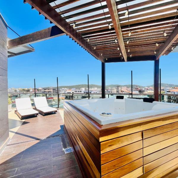 Alto Padrão vista lateral mar Jacuzzi privativa e piscina no condomínio