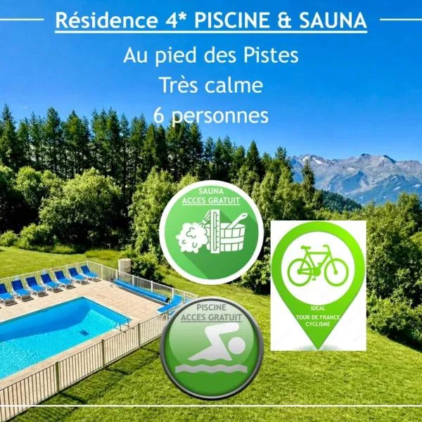 Douillet 33 m² piscine et sauna - 6 pers, hotel a LʼAlpe-dʼHuez