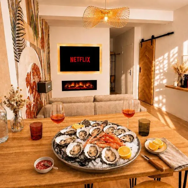 MRODBNB - Appart Neuf - Aperçu Mer - 25m Plage & Resto - Ciné - cheminée - Popcorn, hotel i Cancale