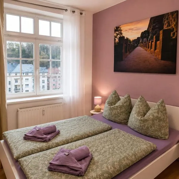 Urlaubsmagie - Ferienwohnung Haselmaus - Gemeinschaftsgarten, Sauna & Saisonaler Pool, hotell i Sebnitz
