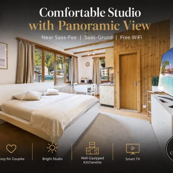 Comfortable studio with balcony and panoramic view, hotel in Saas-Grund