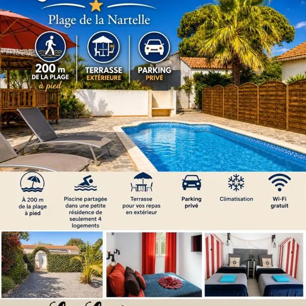 T3 de 35m2 - Plage de la Nartelle à 200m- piscine partagée -Parking - BBQ - 2 Chambres 2 Salle de bains pour un séjour calme & détente à quelques pas de la plage- Check-in 15h à 20h maximum- propriété le Rêve D'Azur Sainte Maxime, hotel a Sainte-Maxime
