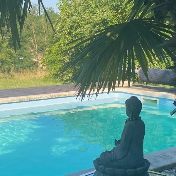 vue et acces piscine chambre d hôte Ferme Bressane avec entree independante, hotel sa Dommartin-lès-Cuiseaux