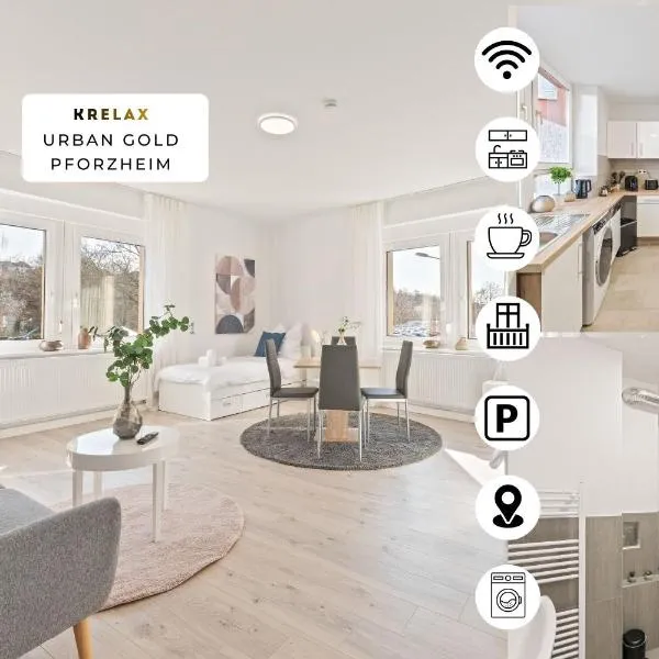 KRelax Urban Gold - 4 Bedrooms - Balcony - Large Parking Space - Smart TVs - Central Location - Up to 8 Guests, hotel Pforzheimben