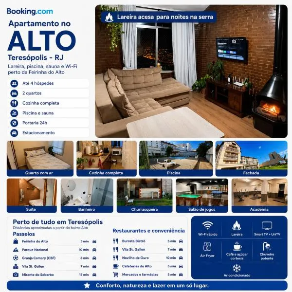 Apartamento com Lareira a 5 Min da Feirinha do Alto - Piscina e Sauna, hotel u gradu 'Teresópolis'