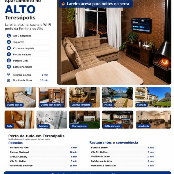 Apartamento com Lareira a 5 Min da Feirinha do Alto - Piscina e Sauna