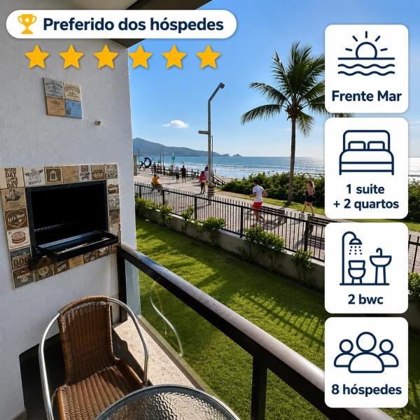 Frente Mar Apartamento 3Q em Itapema, Meia Praia, suite e 2BWC, Ar Condicionado, Smart TV, garagem e churrasqueira na sacada