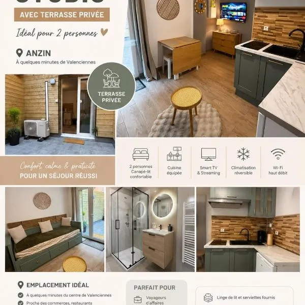 Charmant studio 2 personnes terrasses privé Anzin, хотел в Anzin