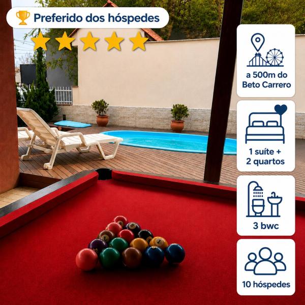 Piscina e Sinuca CASA Beto Carrero 500m do Parque 1 suite e 2 quartos 3bwc a 300m da Praia churrasqueira e estacionamento privado