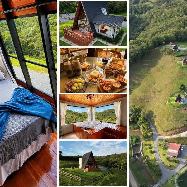 Chalés Aframe com café da manhã artesanal, 39km de Pomerode, Hidromassagem privativa, silenciosos em meio a natureza, lagoa para pesca esportiva, hotel in Massaranduba