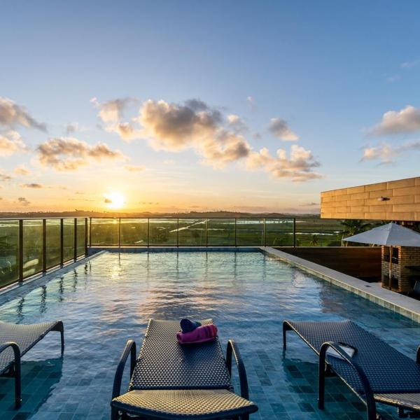 Studio a 60 m da Praia - Jardim Gourmet - Andar Térreo - Aceita Pet Pequeno - Piscina na Cobertura com Churrasqueira