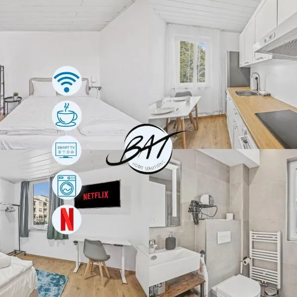 BAT Home Solutions Trier - alles was ein Hotel nicht bietet - Apartments mit Blick in privaten hist Innenhof oder Saarstraße - 5 Min zur Altstadt, direkt am Südbahnhof - 2 Wohnungen für 2-3 PAX - bis zu 5 Personen - mit weiterer Wohnung bis zu 9 Personen, hotel a Trier