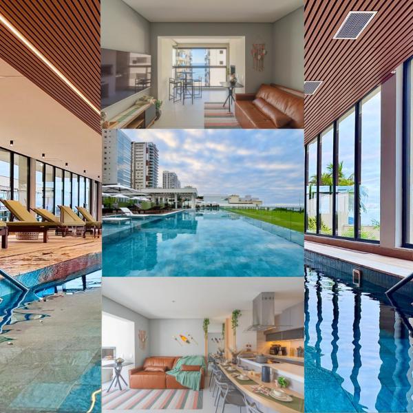 Apartamento em Condomínio Frente-Mar com Piscinas, Jacuzzi Aquecida, Sauna, Academia, Brinquedoteca, Churrasqueira na Sacada, Cozinha Completa