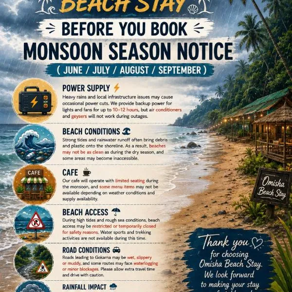 Viesnīca Omisha Beach Stay - Just a 2 minute walk to the beach pilsētā Gokarna