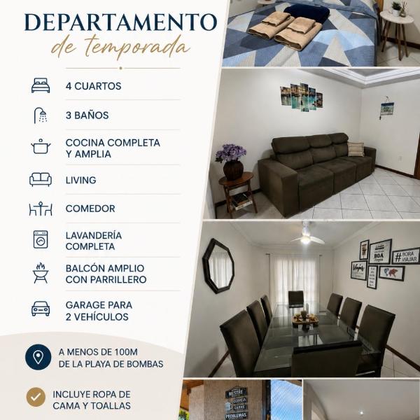 Apartamento lindo e confortável a 80 mt da praia de Bombas
