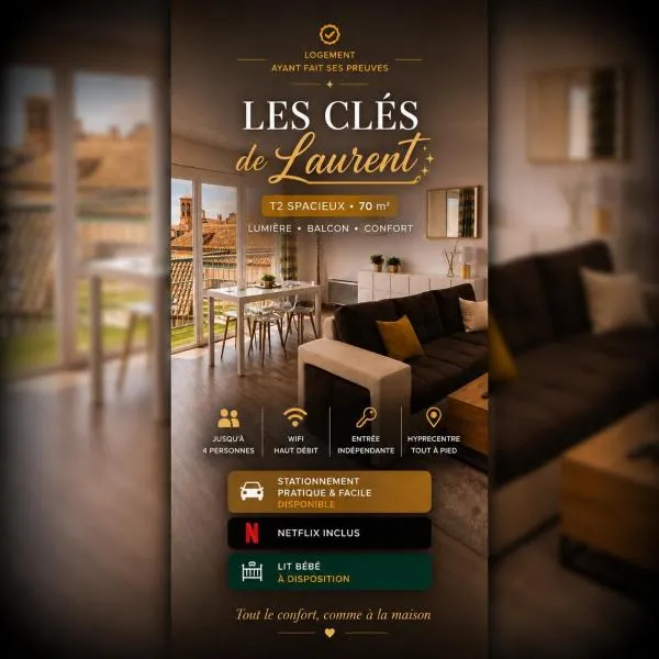 Les Clés de Laurent T2 70m2 Grand Balcon Centre Ville, hotel en Graulhet
