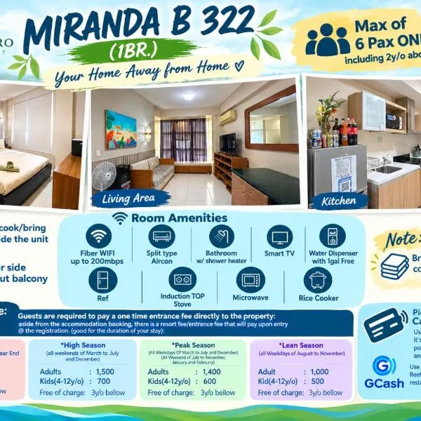 Miranda B 322 1BR at Pico de Loro by Raquel's Place, hôtel à Nasugbu