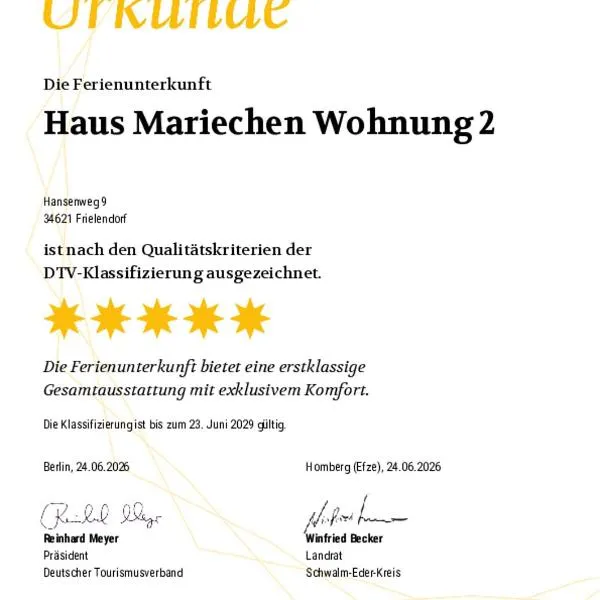 Haus Mariechen Whg 2- 5-Sterne-DTV-Klassifizierung- nähe Silbersee mit Terrasse & Sauna,, hotel en Frielendorf