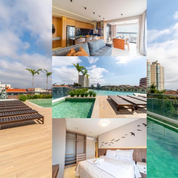 Apto Vista Mar a 350m da Praia da Armaçao e 10 min do Beto Carrero World com Piscina Sala de Jogos Brinquedoteca e Playground Ar Condicionado Sacada com Churrasqueira e Vaga Privativa Conforto Praia e Diversão para Toda a Familia