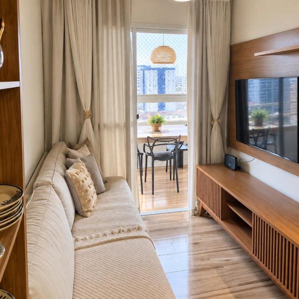 Apartamento 2 dormitórios com suíte e ar condicionado, área gourmet, Completo, confortável - Praia Canto do Forte - Avenida Marechal Hermes Nº 984 AP 81 - Foto 2