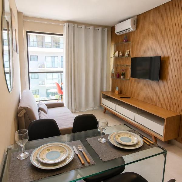 Flat com Varanda para Piscina Centro á 7 min