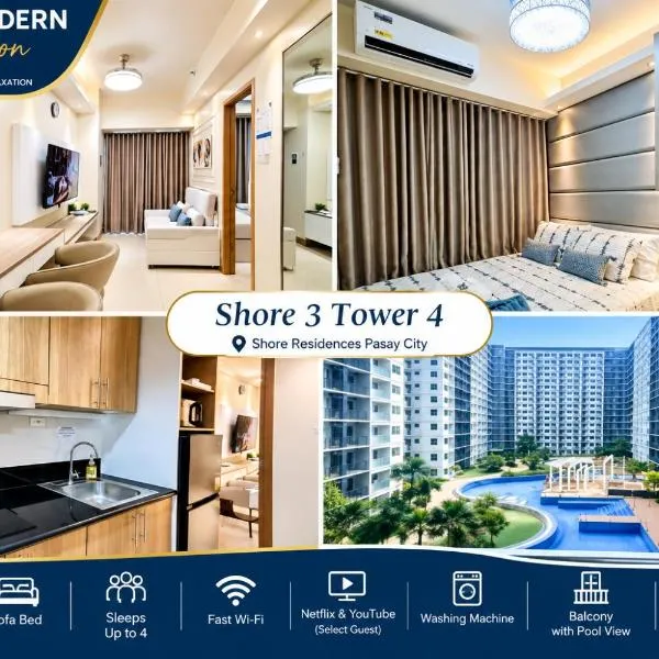 Simply Modern Staycation - 1BR Condo Pool View Walkable to MOA-Shore3 Tower4, hotel en Manila