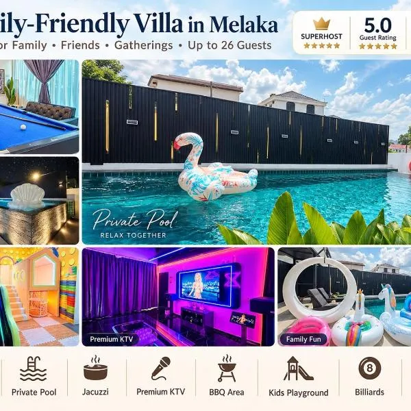 Dato Villa Luxury Homestay 12min to Jonker Street 26pax Private Pool Playground KTV BBQ, Hotel in Malakka
