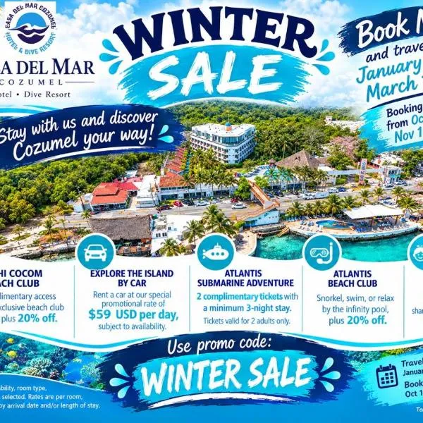 Casa del Mar Cozumel Hotel & Dive Resort with free access to an exclusive beach club, hotel i Cozumel