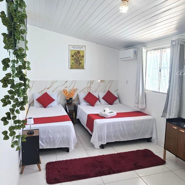 Studio com ar-condicionado, Wi-Fi, água quente e TV