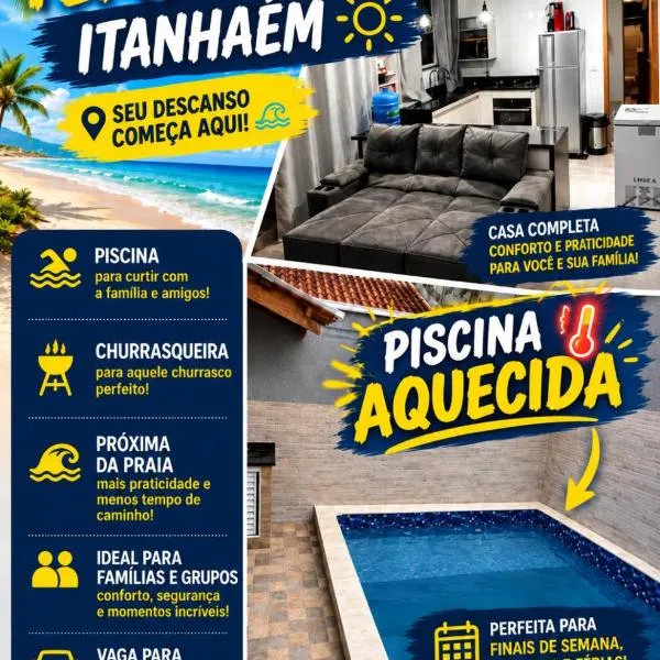 ótima casa em Itanhaém- conforto e piscina aquecida, hotel di Itanhaém