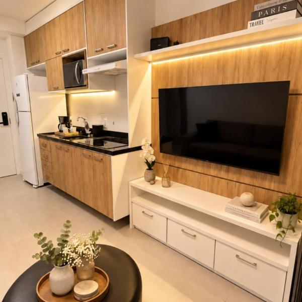 Lindo Apto 2Q com garagem Brooklin - Piscina Rooftop, academia e sauna