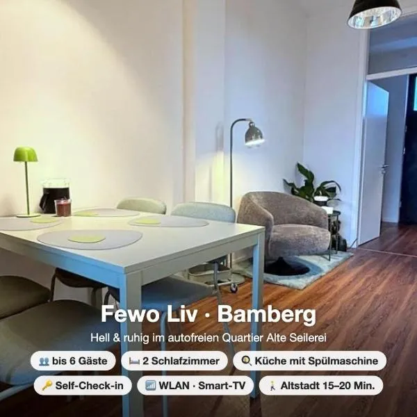 Fewo Liv - Zentrale CityWohnung - 2 Schlafzimmer - 4 Betten - Küche - Ideal für Familien, hotel di Bamberg