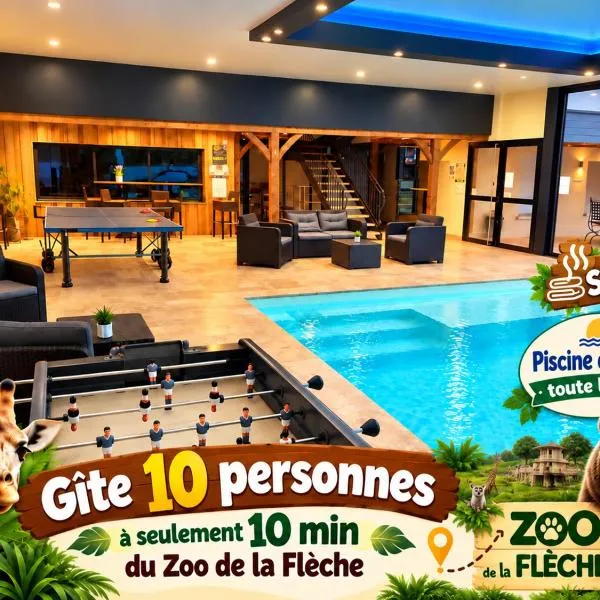 Viesnīca Logement @ 10 personnes avec piscine intérieure 31 degrés zoo de la FLECHE 24 h du Mans pilsētā Lafleša