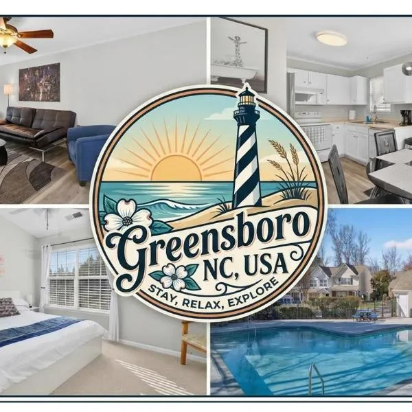 Luxury 2-bedroom Townhouse, Sleeps 6, Pool, PET OK, hótel í Greensboro