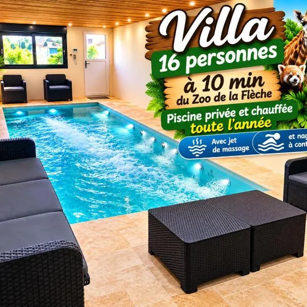 Viesnīca Villa piscine/spa privé intérieur 33° ZOO DE LA FLECHE 24h DU MANS pilsētā Lafleša