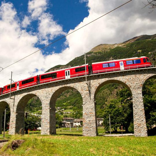 Crossing the Alps on the Bernina Express train