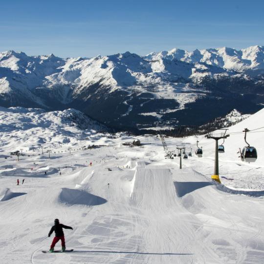 Snowboarding fun in the beautiful Dolomites