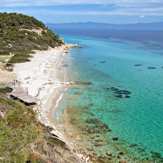 Afitos village and its beach